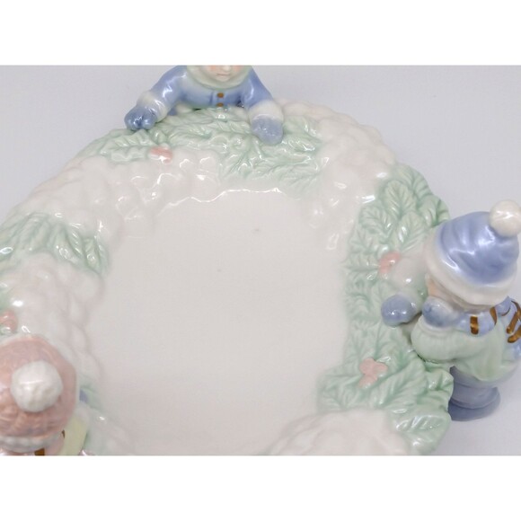 Holiday Ceramic Candy Dish with Winter Children Figurines Snow Cracker Barrel - Picture 15 of 17